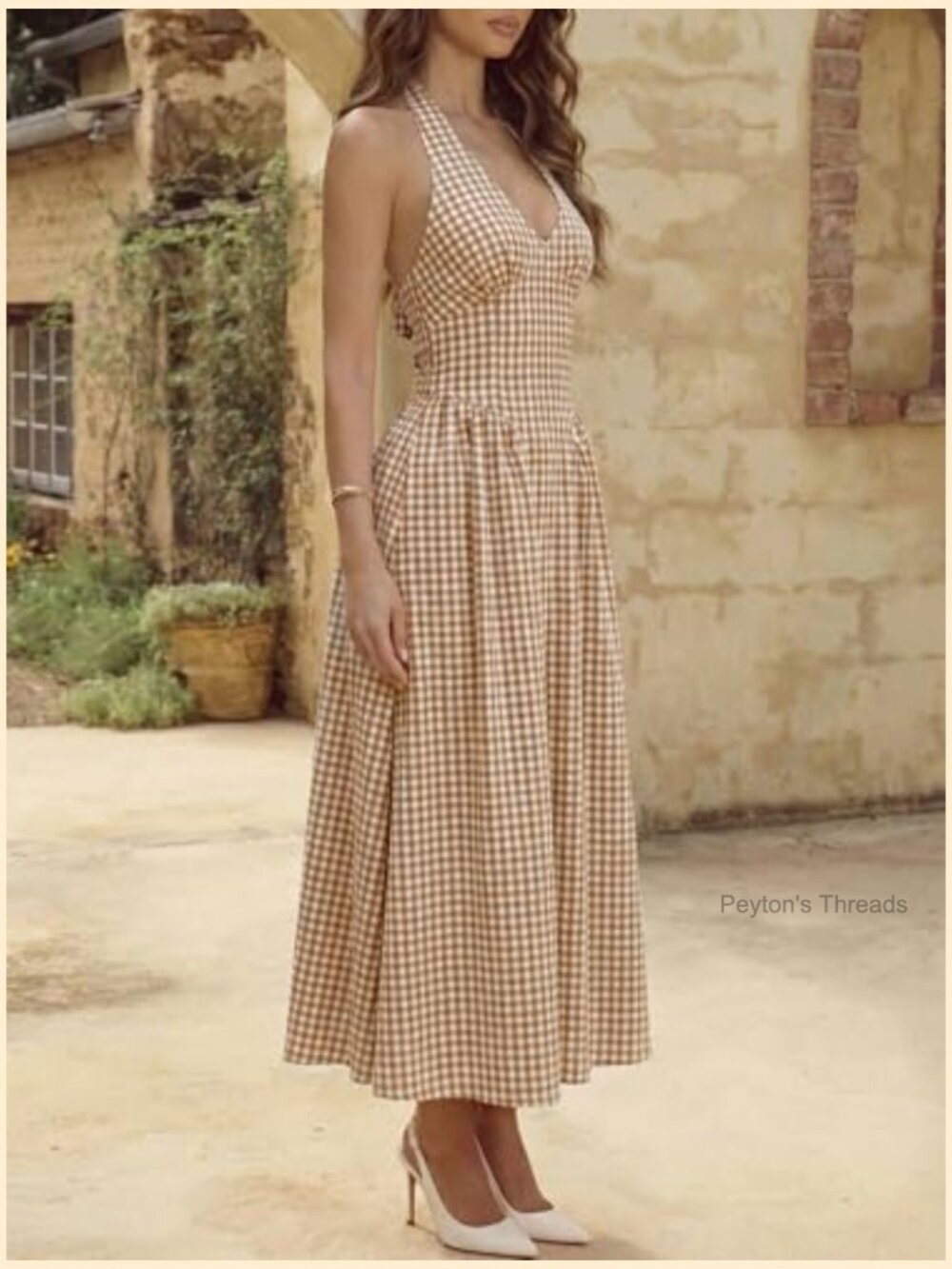 Halter V Neck Corset Maxi Dress with Smocked Tie Back - Picture 4 of 7